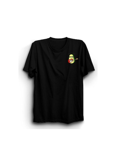 Gitarist Ananas Meyve Baskılı Sol Logo Unisex %100 Pamuk Siyah T-shirt SIYAH