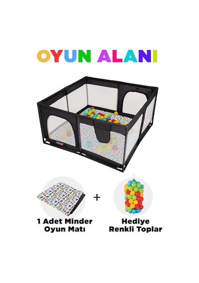 Tommy Baby Güvenli Bebek Ve Çocuk Oyun Alanı Oyun Parkı 125X125 Oyun Matı Topları Yatak
