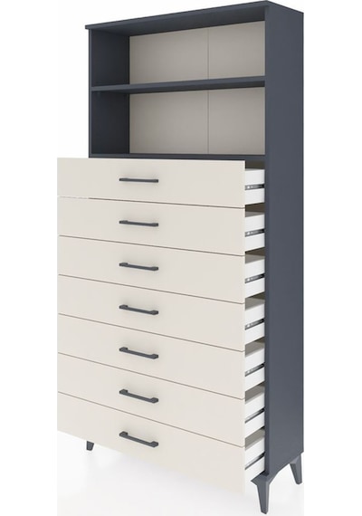 Arges Dolap 2 Raflı 7 Çekmeceli 88x30x182 Antrasit-aytaşı Antrasit