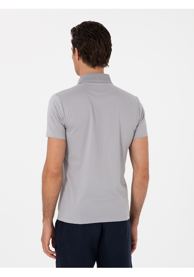 Taş Slim Fit Desenli Polo Yaka T-shirt Gri