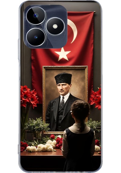 Realme C53 Uyumlu Atatürk Türk Bayrağı Tablo Baskılı Silikon Kılıf Renkli