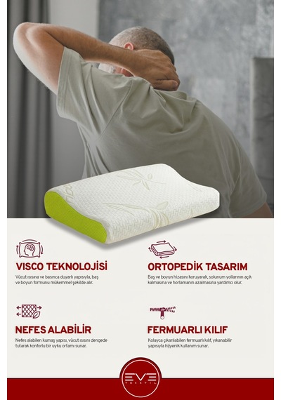 Bamboo Aura Fresh Green Ortopedik Visco Yastık 60x40x10 Cm Yeşil