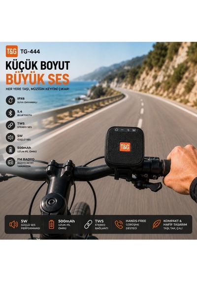 T&g Tg-444 Bluetooth 5.4 Taşınabilir Mini Hoparlör 5w Ipx6 Suya Dayanıklı Fm Radyo Usb Siyah