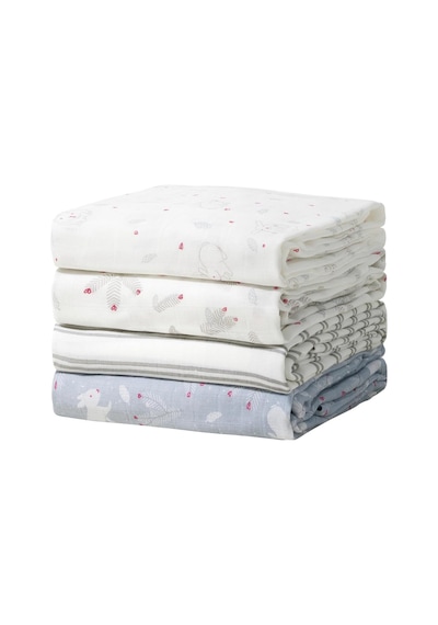 Muslin Kundak Bezi 4'lü Set, Ultra Yumuşak ve Nefes Alabilir Pamuk, 120x120 CM Beyaz