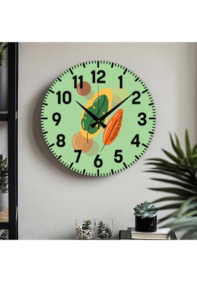 Dekoratif Türkçe Rakamlı Uv Baskılı Duvar Saati Sessiz Akar Mekanizma 40cm Metal Akrep Yelkovan Yeşil