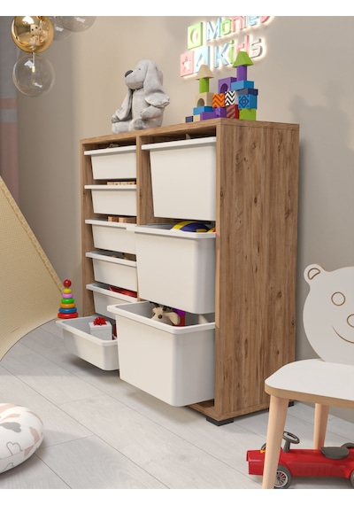 Beyza 9 Sepetli Çok Amaçlı Dolap Oyuncak Dolabı Çam Diğer