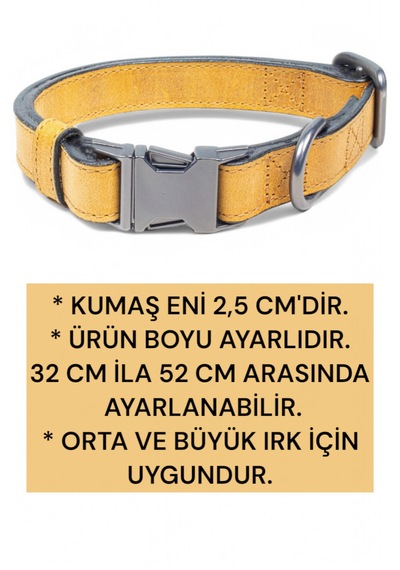 Hakiki Deri Köpek Boyun Tasması, Kişiye Özel Künyeli Lux Seri Sr Sarı