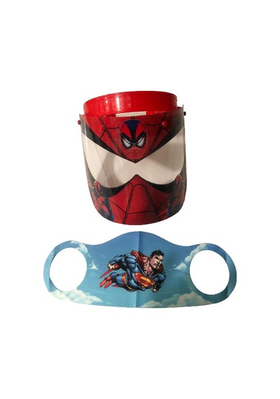 Gürbey Spiderman Baskılı Çocuk Siperlik + Superman Desenli Çocuk Maske