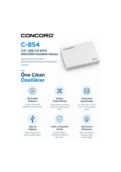 C-854 2.5 Inch Usb 2.0 Sata Ssd / Hdd Harddisk Kutusu