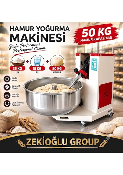 50 Kg Hamur Kapasiteli Profesyonel Hamur Makinesi Kayışlı Model Hamur Yoğurma Makinesi Hamur Karma Makinesi Çıkmalı Kazan Kırmızı
