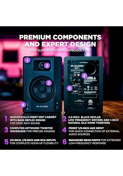 Ayrex M-audıo Bx4-4.5" Stüdyo Monitörleri, Hd Pc Hoparlörleri, Müzik Prodüksiyon Yazılımı İle Kayıt Ve Multimed