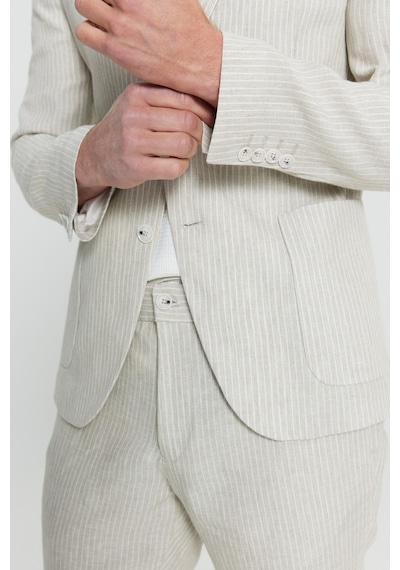 AC&Co / Altınyıldız Classics Erkek Bej %100 Keten Slim Fit Dar Kesim Mono Yaka Diagonal Desenli Torba Cepli Takım Elbise Bej