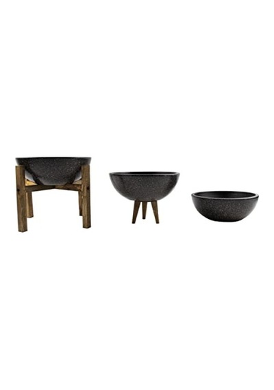 Siyah Granit Efektli Toprak Saksı Üçlü Set - 20 Cm Çap