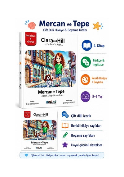 Mercan Ve Tepe 5 Kitap Seti - Türkçe İngilizce Hikaye Ve Boyama Kitabı