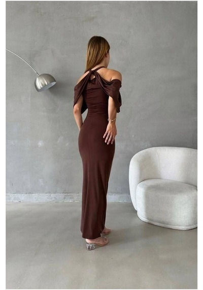 Store Simli Dekolteli Elbise Kumaş Askılı Mor - 935908762 Mor