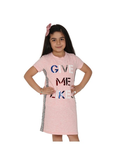 Toontoy Kız Çocuk Gıve Me Pul Nakışlı Elbise Pembe Melanj