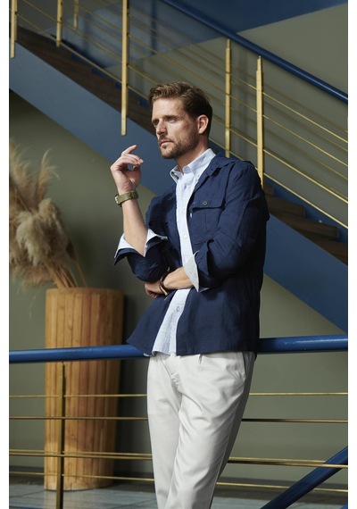 Erkek Slim Fit Çift Cepli Mavi Pamuklu Gömlek -ncs Jeans 7300 Mavi