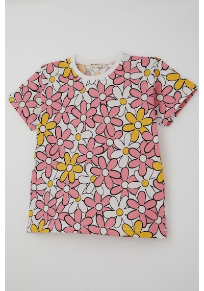 Breeze Kız Çocuk Şortlu Pijama Takımı Renkli Papatya Desenli 4-8 Yaş, Karışık Renk Çok Renkli