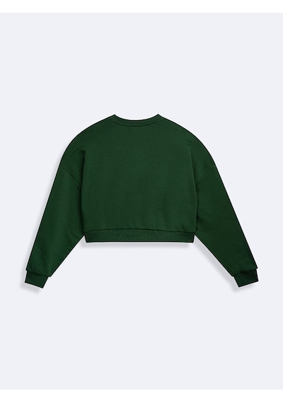 Ltb Bisiklet Yaka Baskılı Crop Yeşil Sweatshırt Yeşil L - XL