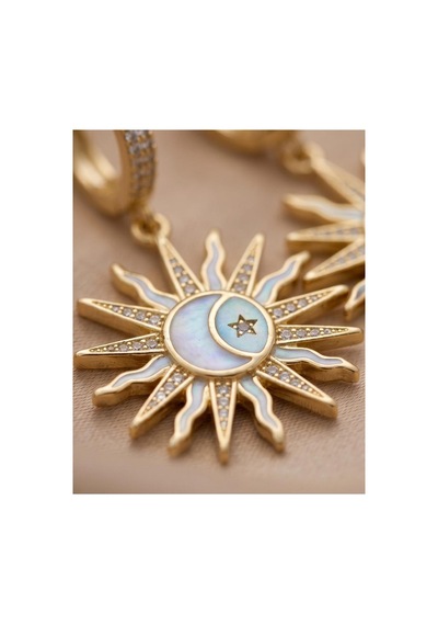 Sallantılı Gold Güneş Model Küpe Beyaz Beyaz