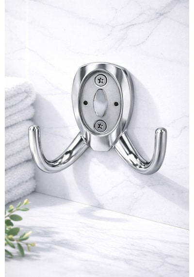 Krom Askı Çiftli Metal Vestiyer Askısı Duvar Askılığı Elbise Mont Çanta Askısı Parlak Krom Gümüş