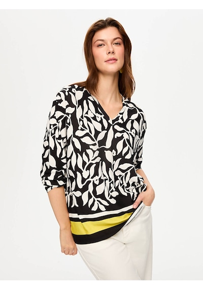 Eteği Sulu Monochrome Desen Uzun Kol V Yaka Tshirt S26tsh094 Us26tsh09410 Siyah