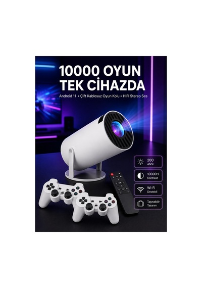 4k Wireless Çift Kollu Kumandalı Oyun Projeksiyonu Retro Video Oyunu Yeni Nesil Renkli