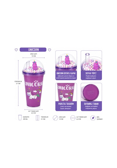 Unicorn Temalı Pipetli Bardak 450 Ml Pembe Renkli Çocuk Matara Şeffaf Kapaklı Bpa İçermez 4 Farklı Model Çok Renkli - Pembe&mor Tonlu Unicorn Temalı Pipetli Bardak 450 Ml Pembe Renkli Çocuk Matara Şeffaf Kapaklı Bpa İçermez 4 Farklı Model Çok Renkli - Pembe&mor Tonlu