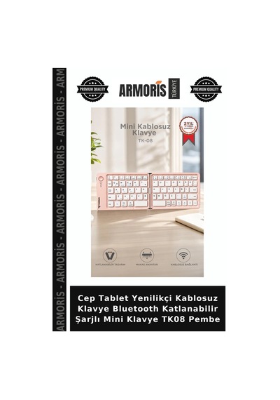 Cep Tablet Yenilikçi Kablosuz Klavye Bluetooth Katlanabilir Şarjlı Mini Klavye Tk08 Pembe