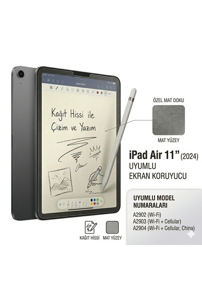 Apple iPad Air 11" M2 2024 Model Uyumlu Paperlike Mat Ekran Koruyucu Kağıt Hissi Veren Özel Yüzey