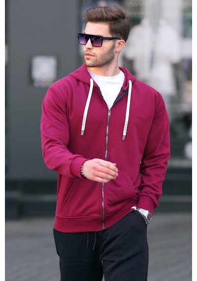 Madmext Bordo Fermuarlı Kapüşonlu Sweatshirt 6161-bordo Bordo