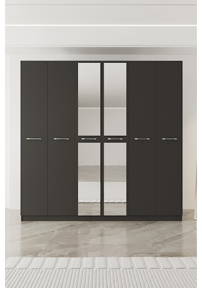 Aeka Ae-2191 Hisar Aynalı 6 Kapaklı Çok Bölmeli Askılı Ve Raflı Geniş Hacimli Gardırop 210x210 Cm Antrasit - Antrasit Aeka Ae-2191 Hisar Aynalı 6 Kapaklı Çok Bölmeli Askılı Ve Raflı Geniş Hacimli Gardırop 210x210 Cm Antrasit - Antrasit