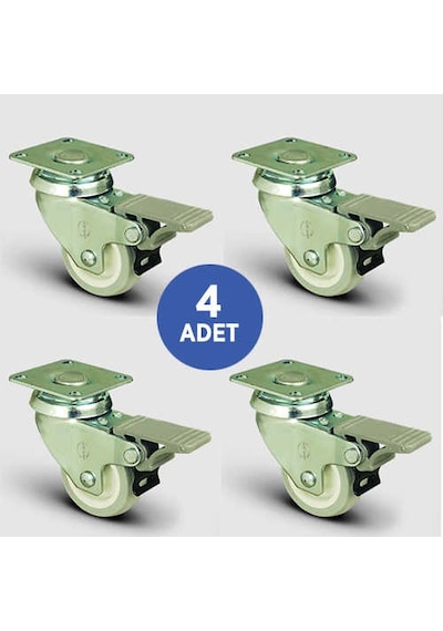 4 Adet Ep01Zkc50F. Oynak Tablalı Frenli Mobilya Tekerleği. Pvc