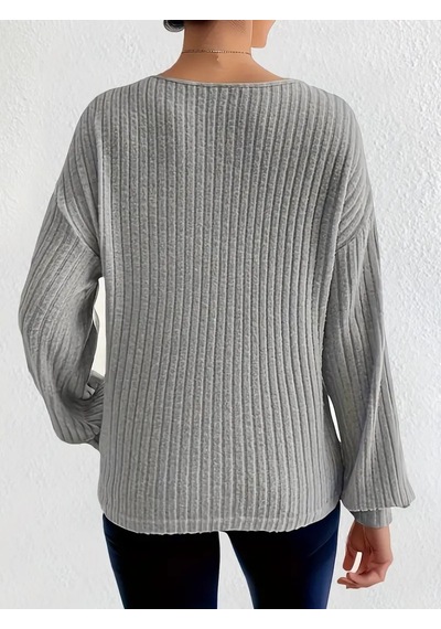 Nnstartshopping Kadın Uzun Kollu V Yakalı Salaş Şardonlu Kaşkorse Bluz Gri