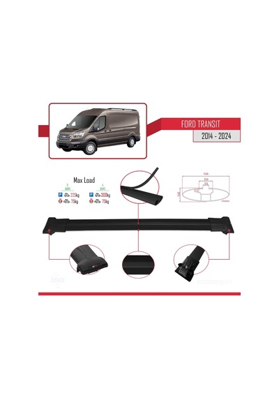 Ford Transit 2014 Ve Sonrası İle Uyumlu Fly Model Ara Atkı Tavan Barı Siyah 4 Adet Bar