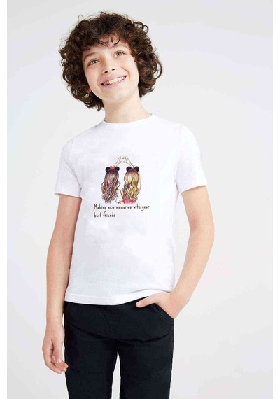 Tshirthane Best Friend Heart Baskılı Unisex Çocuk Beyaz T-Shirt