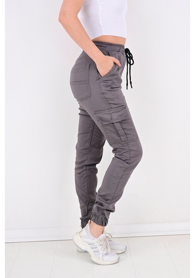 Black Steel Paça Lastikli Kargo Cep Bayan Pantolon-Byn-19000
