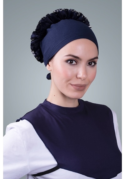 Hürrem Bone Lacivert Tesettür Boyunluk Viskon Kumaş Düz 1003_02 Lacivert