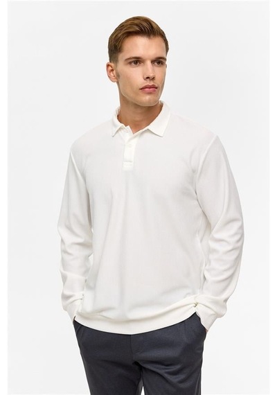 SÜVARİ Beyaz Regular Düz Polo Yaka Sweatshirt Beyaz