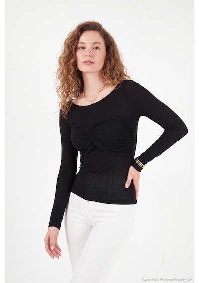 Lela Göğüs Drape Detaylı Kayık Yaka Bluz Kadın Bluz 5867117 Siyah