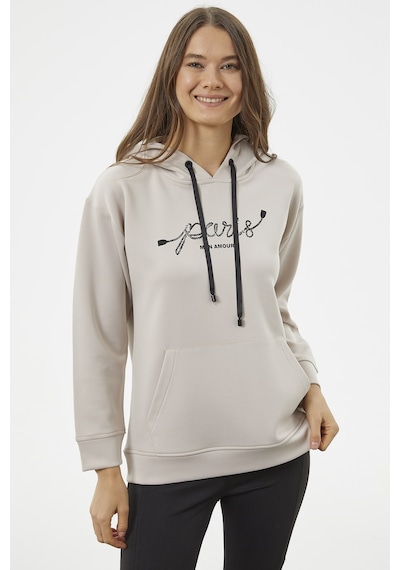 Kanguru Cepli Kapüşonlu Sweatshirt - Bej 001