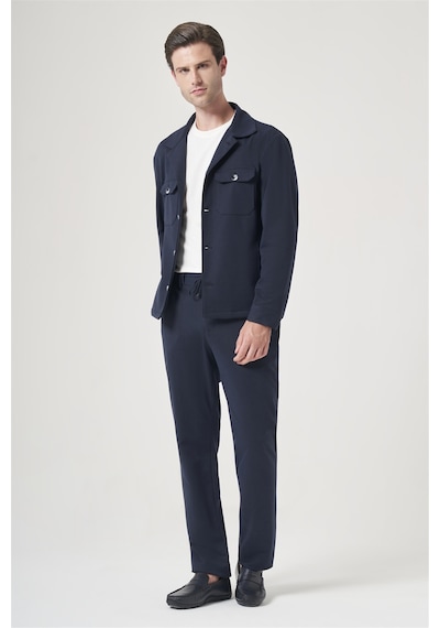 İmza Lacivert Berberi Yaka Örme Beli Lastikli 6 Drop Slim Fit Astarsız Esnek Takım Elbise 1001260177