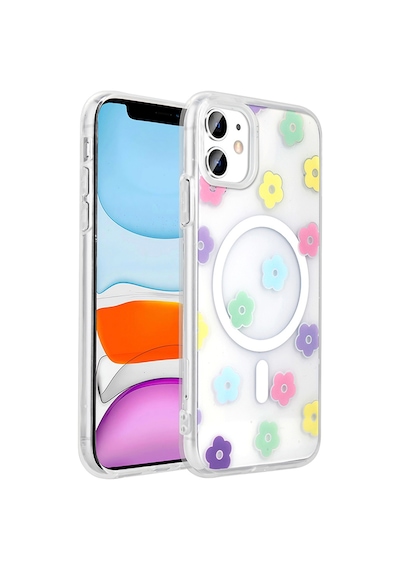 Apple Uyumlu iPhone 11 Kılıf M-safe Şarj Özellikli Şeffaf Zore Folk Sert Kapak Papatya
