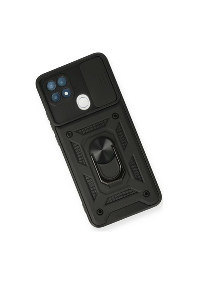 Oppo A15 Uyumlu Kılıf Pars Lens Yüzüklü Silikon - Siyah