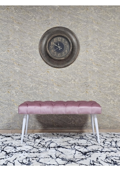Zafir Beyaz Boyalı Sivriltme Ayaklı 90 Cm Puf Bench - Puf - Bench - Kasalı Oturak - Oturak - Yatak Ucu Puf Pembe