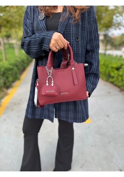 Just Polo Yeni Sezon 3 Bölmeli Yumuşak Deri Şık El Ve Omuz Çantası Shopper 22 X 18 Cm Bordo