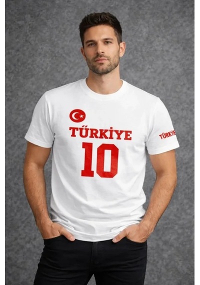 Veraura Lifestyle Erkek Türkiye Ay Yıldız Baskılı 10 Numara Forma Tişört Taraftar T-shirt - Beyaz