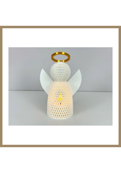 Bezos 3d Baskı File Dokulu Melek Tealight Mumluk 14,5 Cm Altın Haleli Dekoratif Fener Şamdan Masa Süsü 22