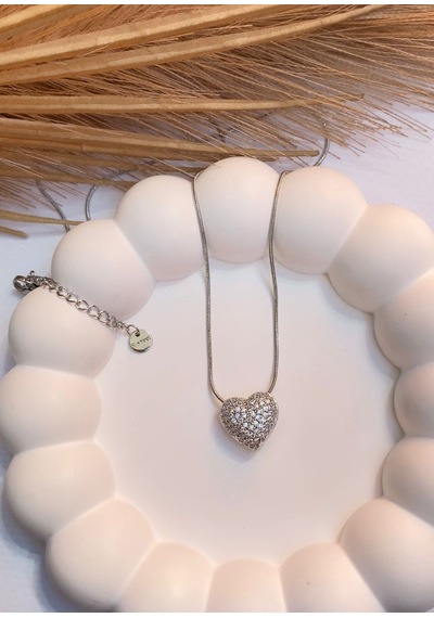 Gümüş / Silver Renk Zirkon Taşlı Kalp Figürlü 316l Çelik Kolye