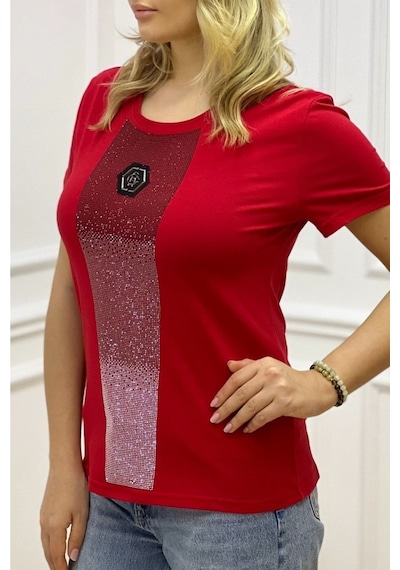 Rich Glam Bisiklet Yaka Crystal Taşlı Büyük Beden Plus Size Pamuk Şık Rahat Siyah Kadın T-shirt Kırmızı Rich Glam Bisiklet Yaka Crystal Taşlı Büyük Beden Plus Size Pamuk Şık Rahat Siyah Kadın T-shirt Kırmızı